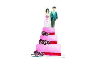 Bride and Groom on Cake Watercolor for Wedding Crafts