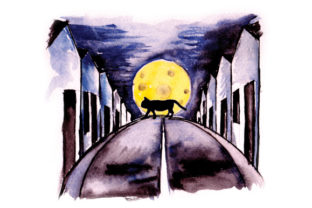 Cat Crossing Street in Watercolor: Halloween Crafts