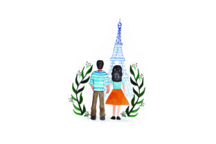 Couple at Eiffel Tower Watercolor for Valentine's Day Crafts