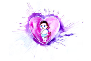 Cupid in Heart Watercolor Splatter Style Review