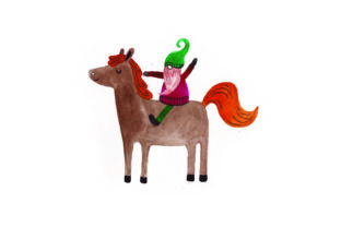 Gnome Riding a Horse - Watercolor Embroidery Design