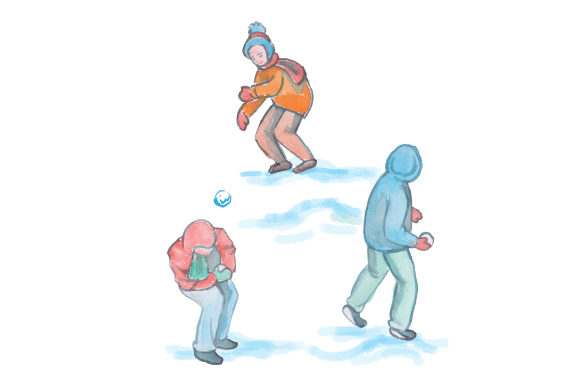Kids Having Snowball Fight in Watercolor Style: Craft Review