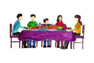 Long Table with Family Feasting - Watercolor: Thanksgiving Crafts