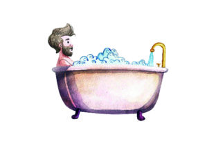 Man Taking Bath Watercolor Style for Bathroom Crafts & Decor