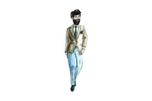 Men’s Suit Watercolor & Line Art Illustrations for Crafts & Beauty Amp