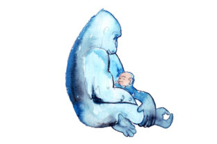 Mom and Baby Gorillas in Watercolor Style for Animal Crafts