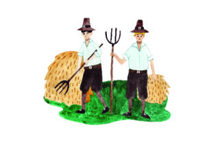 Pilgrims Farming Watercolor for Thanksgiving Crafts