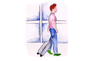 Travel Crafts Review: Man at Suitcase at Airport Watercolor