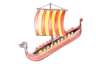 Viking Ship in Watercolor Style: An Embroidery Designer’s Take