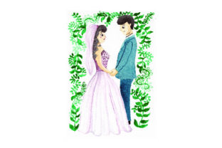 Watercolor Bride and Groom Ceremony Art for Wedding Crafts