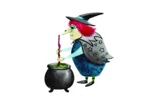 Witch Stirring Potion Watercolor for Halloween Crafts