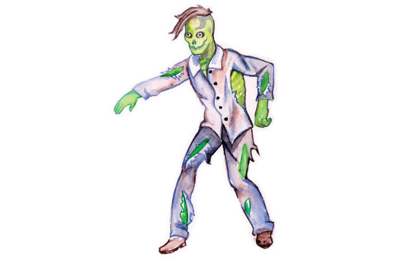 Zombie in Watercolor for Halloween Crafts